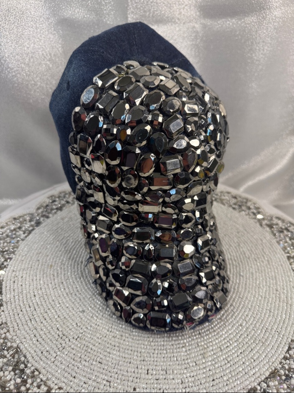 Bejeweled denim adjustable ball cap